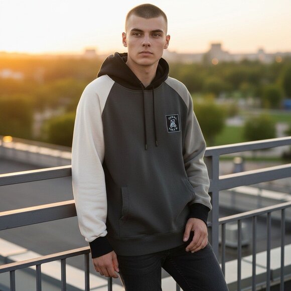 Teddy Fresh Colorblock Hoodie Adult XL Gray Heavyweight Pullover Sweatshirt - Picture 1 of 8